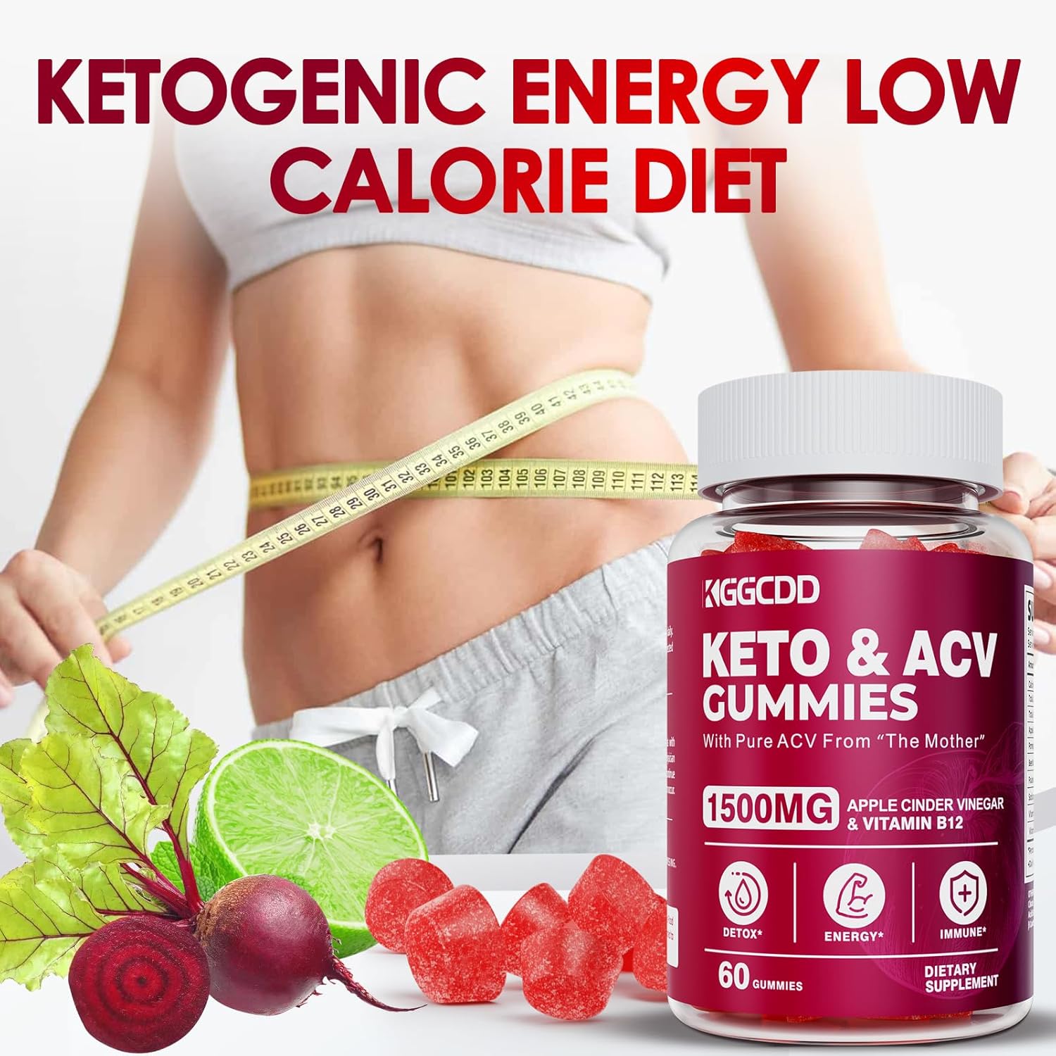 (2 Pack) Keto ACV Gummies1500MG Keto Gummies Apple Cider Vinegar Formulated with Pomegranate Beet Juice Powder B12 Vegan Non GMO 120 Gummys
