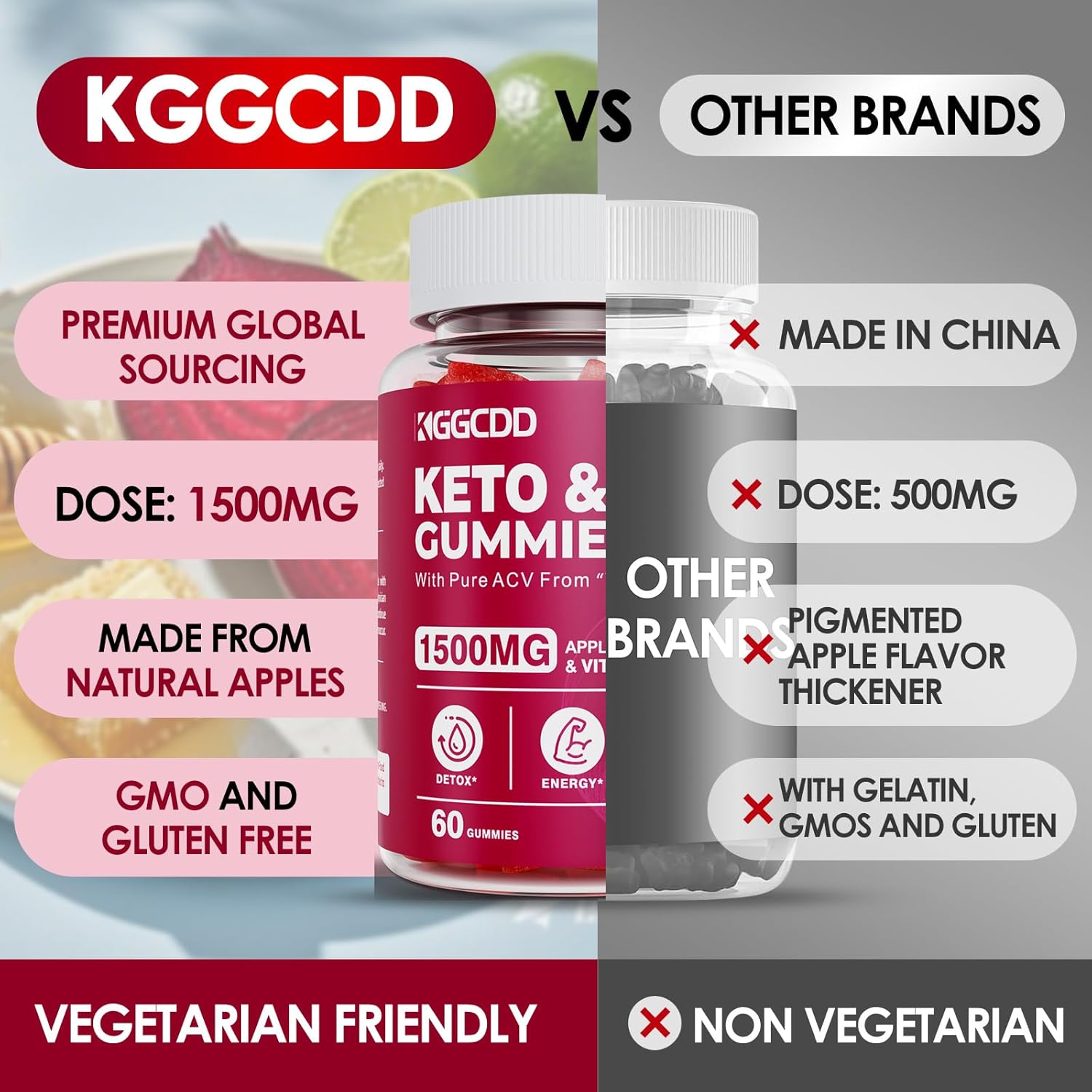 (2 Pack) Keto ACV Gummies1500MG Keto Gummies Apple Cider Vinegar Formulated with Pomegranate Beet Juice Powder B12 Vegan Non GMO 120 Gummys